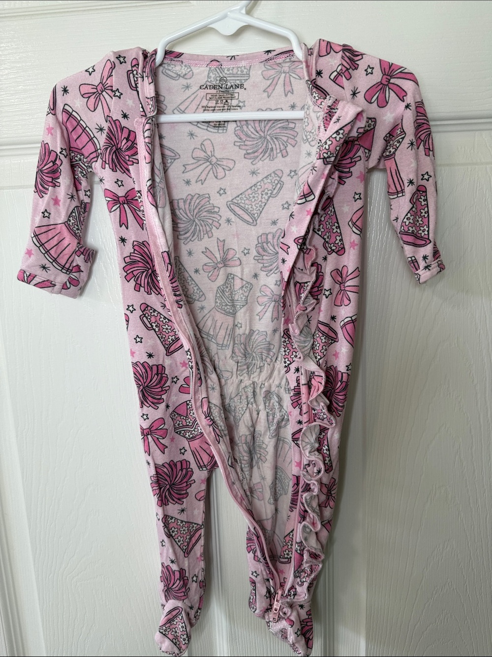 Caden Lane Pink Cheer Ruffle Double Zip Footie - Picture 9 of 10